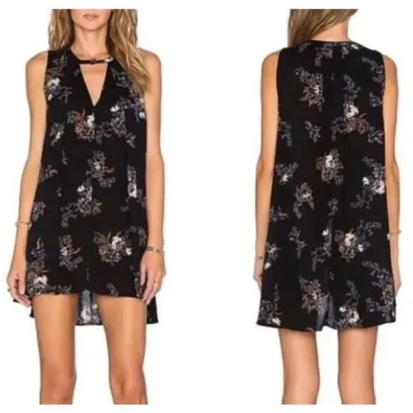 Free People Snap Out Of It Sleeveless Tree Swing Tunic Top Small Black Floral - Picture 4 of 14